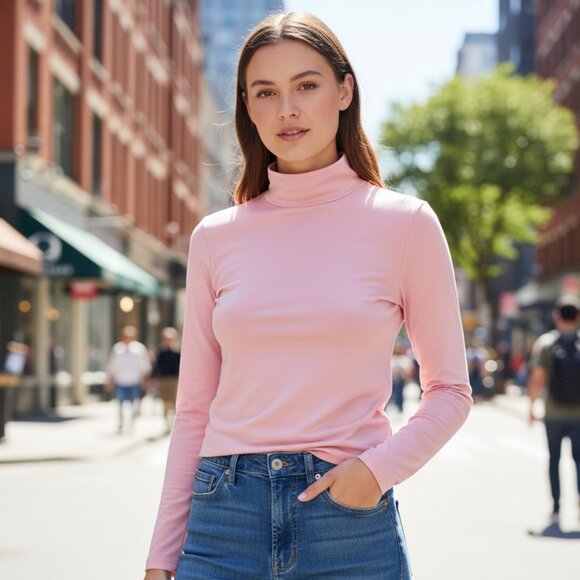 Shein Turtleneck Womens S Pink Slim Fit Long Sleeve Y2K - Picture 1 of 10